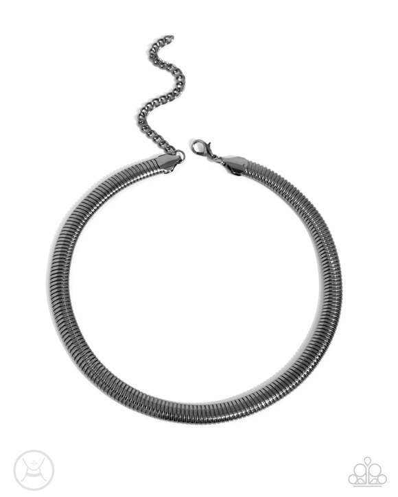 Choker Of The Century - Black

P2CH-BKXX-109XX
A thick gunmetal herringbone chain loops around the collar for a stunning, stackable display. Features an adjustable clasp closure.

Sold as one individual choker necklace. Includes one pair of matching earri