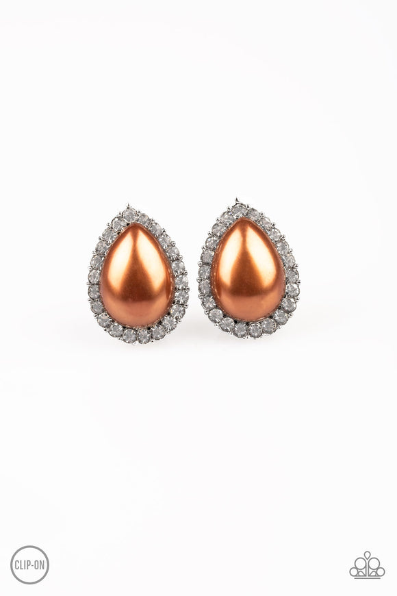 Opulence - Brown Clip-On Earrings