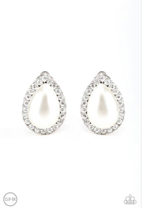 Old Hollywood Opulence - White Clip-On Earrings